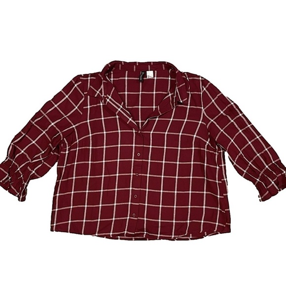 H&M Maroon Check Puff Sleeve Shirt, Sz 10 - Picture 3 of 10